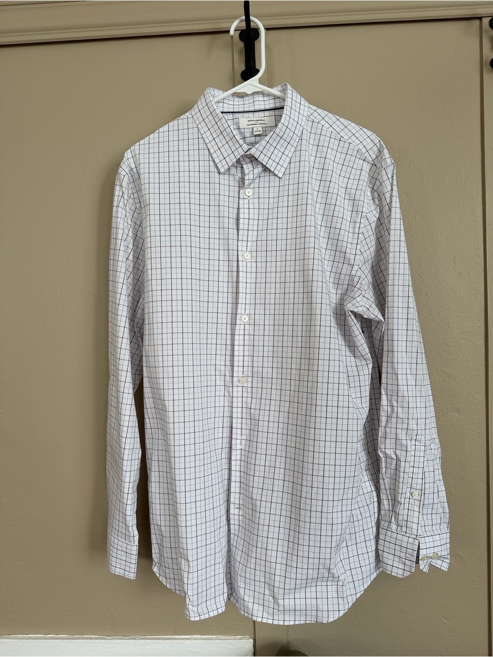 Banana Republic White Dress Shirt with Navy Grid